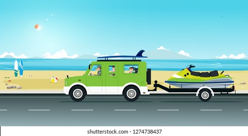 The family drives a summer tour with a jet ski rickshaw.