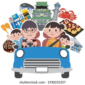 Family driving to Osaka, Japan