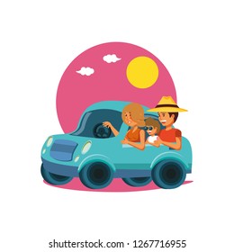 family driving tourism little car