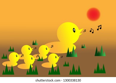 family duck sing a song on morning. duck vector. animal vector.