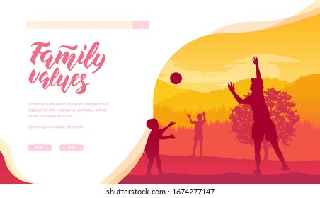 Family during outdoor activities, in the lap of nature. Joint weekend with family. Vector illustration design concept.