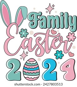 Family Easter 2024 Easter Bunny Retro Family T shirt Design