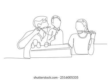 Familia comiendo barbacoa. Barbacoa con amigos o familiares concepto de dibujo de una línea