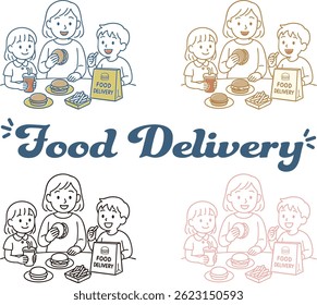 A family eating food delivered by food delivery service