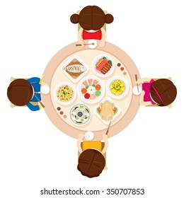 Family Eating Food Together, Traditional Celebration, China, Happy Chinese New Year