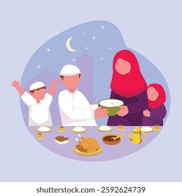 Family Eating Iftar or sahur Together During Ramadan Holy Month of Muslim full of Happiness