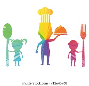 family eating multicolored abstract icon