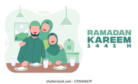 Family Eating Together After Fasting Hour in Ramadan