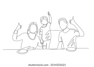 Family eating together. Eating together with their family at the kitchen table concept one-line drawing