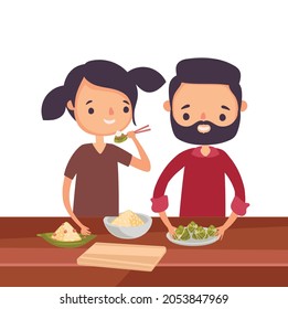 Family Eating Zongzi Theme Vector