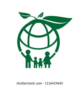 family ecology concept.Green cities help the world with eco-friendly.vector illustration