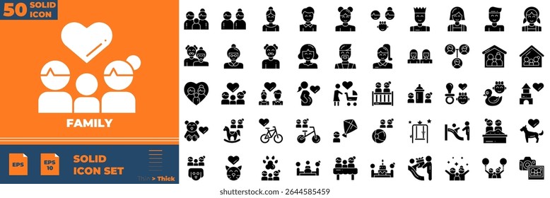 Family Editable Icons set. Vector illustration in modern thin solid style of family icons: parents, mother, father, children, etc