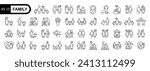 
Family editable stroke outline icon set. Thin linear style icons Pack. Vector Illustration

