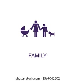 Family element in flat simple style on white background. Family icon, with text name concept template