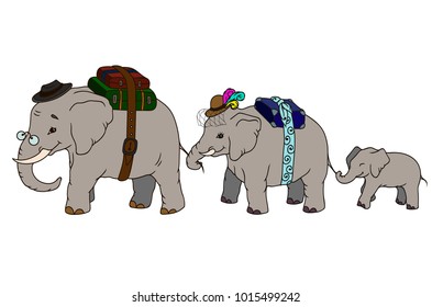 family of elephant travelers