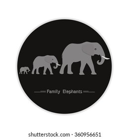 family of elephants in the circle, logo, shadow