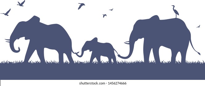 Family elephants. Vector on white background.