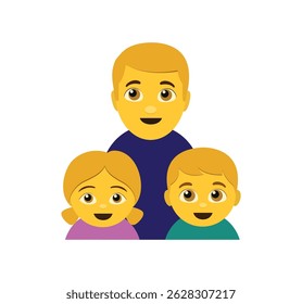 Family emoji single father with boy and girl vector illustration isolated.