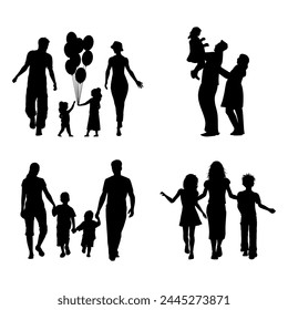 Family Enjoy and Happy silhouette vector set