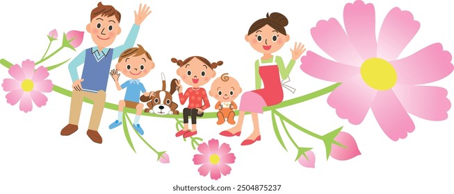 A family enjoying autumn while sitting on a cosmos tree
