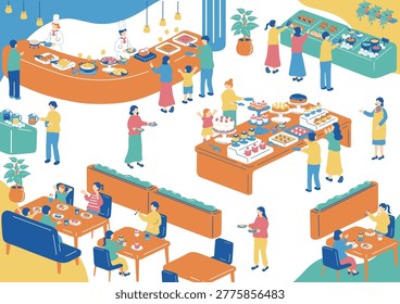 Family enjoying buffet restaurant together