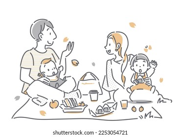 family enjoying cherry blossom in spring