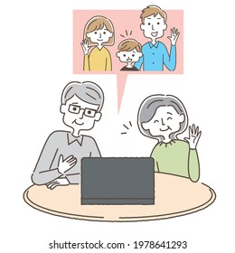 Family enjoying conversation on a computer
