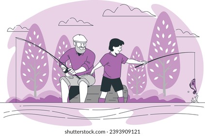 family enjoying fishing illustration vector