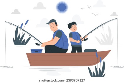 family enjoying fishing illustration vector