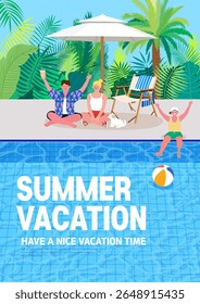 Family Enjoying Fun Summer Vacation at the Poolside