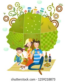 Family enjoying picnic, in the country side