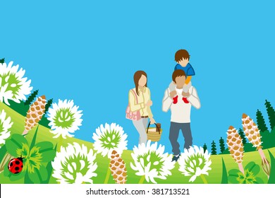 Family enjoying Picnic in Spring nature -Piggyback