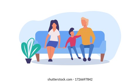 Family enjoying time together with child vector cartoon illustration. Father, mother and son fun lifestyle activity playing. Happiness parent love concept. Home leisure spend pastime parenthood banner