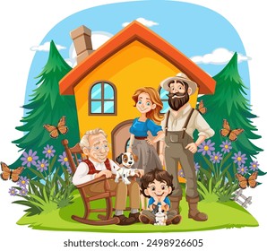 Family enjoying time together with their dog