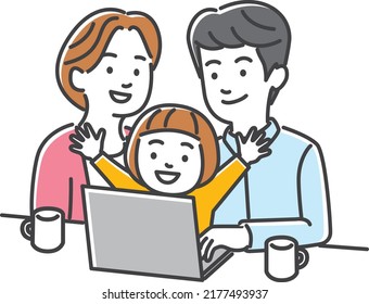 Family enjoying using a computer or tablet