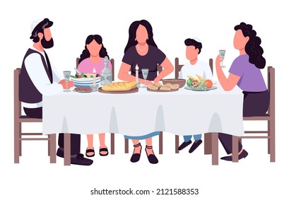 Family evening semi flat color vector characters. Sitting figures. Full body person on white. Eating and drinking simple cartoon style illustration for web graphic design and animation