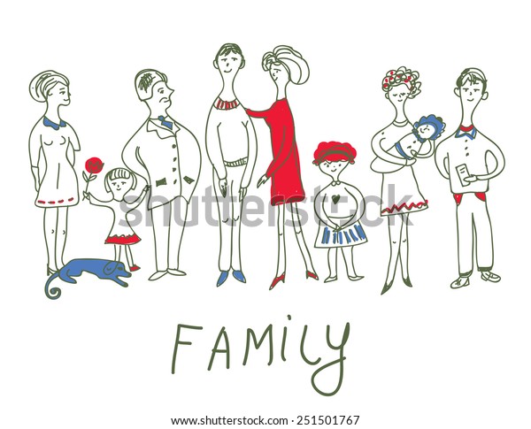 Family event - funny sketch illustration with dog