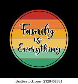 Family Is Everything, Retro Vintage Sunset Tree T-Shirt Design