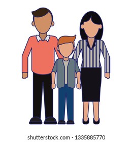 Family Executive parents with son blue lines faceless