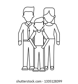 Family Executive parents with son faceless in black and white