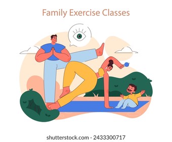 Family Exercise Classes concept. A fun workout session for the whole family, promoting health and togetherness. Active lifestyle for all ages.