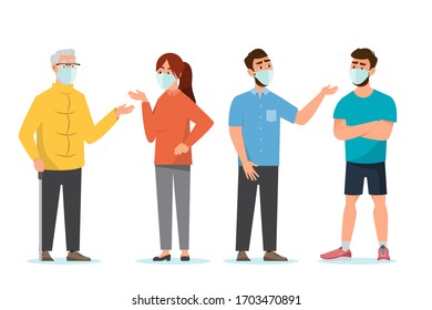 family with face masks.  people wear mask protect corona virus and pollution. vector illustration cartoon character