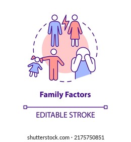 Family factors concept icon. Home environment. Problem in public schools abstract idea thin line illustration. Isolated outline drawing. Editable stroke. Arial, Myriad Pro-Bold fonts used
