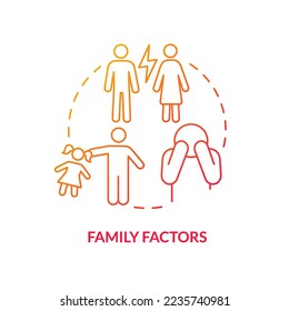 Family factors red gradient concept icon. Unhealthy home environment. Problem in public schools abstract idea thin line illustration. Isolated outline drawing. Myriad Pro-Bold font used