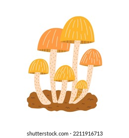 Family of fairy mushrooms. Colorful vector isolated illustration hand drawn. Wildlife simple doodle card. Autumn season clip art