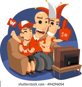 family of fans watching a match on tv