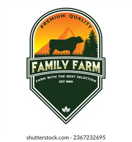 Family Farm Badge, Vintage Livestock at Sunset Emblem