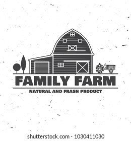 Family Farm Badges or Labels. Vector illustration. Vintage typography design with farm and tractor silhouette. Elements on the theme of the farming business.