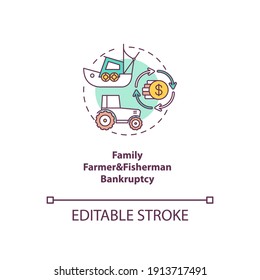 Family farmer and fisherman bankruptcy concept icon. Annual profit. Small business owner financial problem idea thin line illustration. Vector isolated outline RGB color drawing. Editable stroke