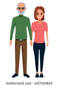 Family father with adult daughter smiling cartoon vector illustration graphic design